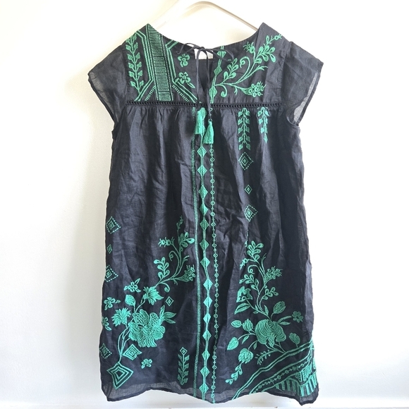 Johnny Was Workshop Willow Petal Sleeve Embroidered Black/Green Tunic Dress XS - Picture 9 of 11